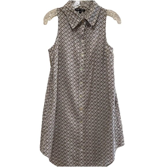 BOHO CHIC Cream/Tan Weaved Print Shirt Hem Collared Sleeveless Shirt Dress Sz XS - Picture 1 of 7